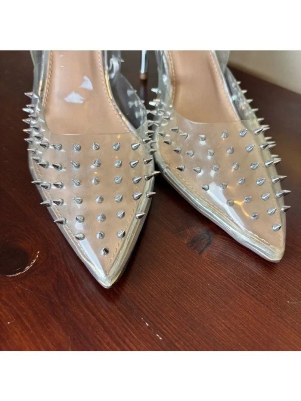 Steve‎ Madden Vala Silver Spike Stud Clear Stiletto 4